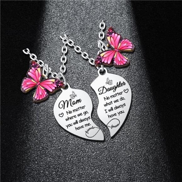 2 PCs Mother Daughter Heart Matching Pendant Necklaces Set for Mom Daughter - Picture 3 of 4